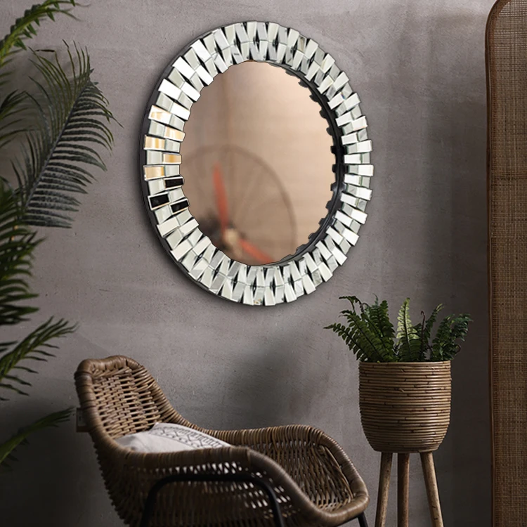 Modern European Beveled Round Gold Polished Wall Decor Mirror 91x91cm
