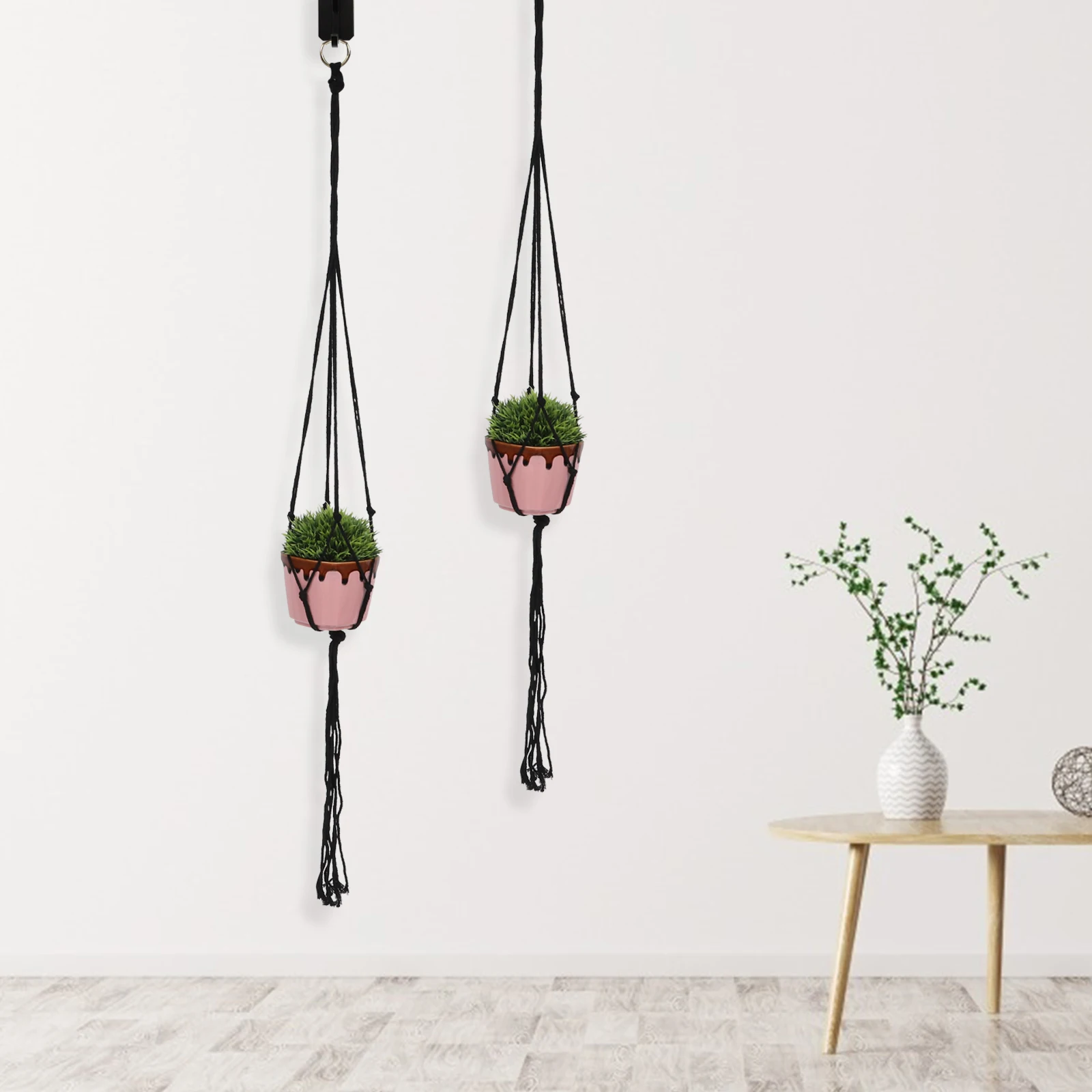 

4pcs Hanging Plant Holder Macrame Flower Pot Net Bag Decorative Indoor Outdoor Balcony Garden Retro H made Strong Eco Friendly