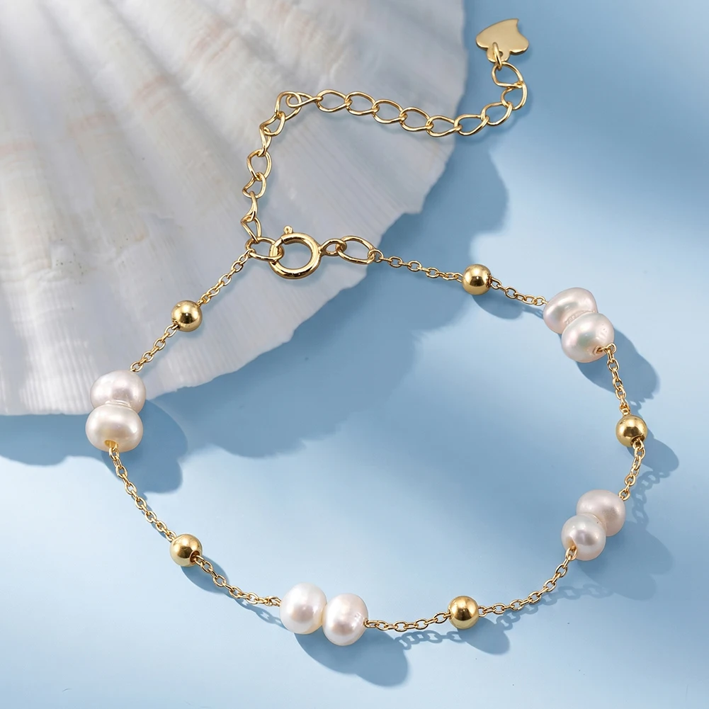 ORSA JEWELS Perlenarmband aus 925er Sterlingsilber, Vintage-Stil, 14 Karat Gold, Perlenarmband, Kette am Handgelenk, für Damen, Party-Schmuck, GPB40 – Detail 6