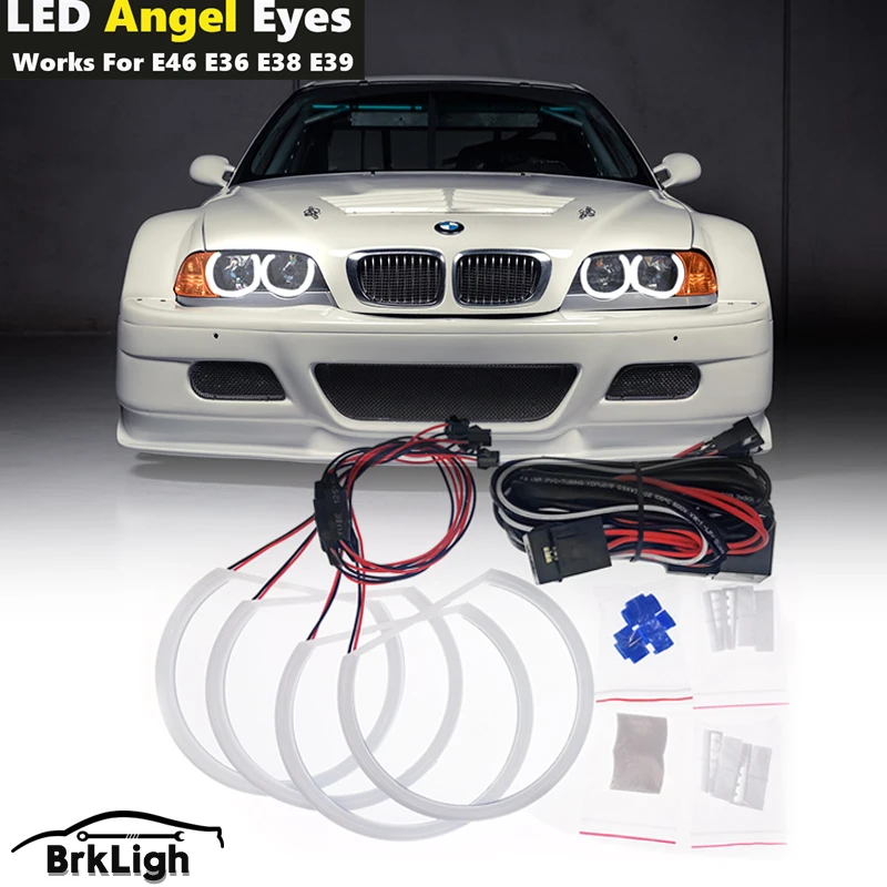 

4x Car-styling Dual color White Yellow LED Halo Rings Cotton Light For BMW E36 E38 E39 E46 2D Coupe LED SMD Angel Eyes Kit Lamps