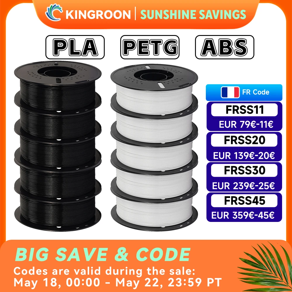 KINGROON 10KG PLA/ABS/PETG Filament 1.75mm noir blanc gris, vente en gros 10 rouleaux PLA ABS PETG plastique pour imprimante 3D