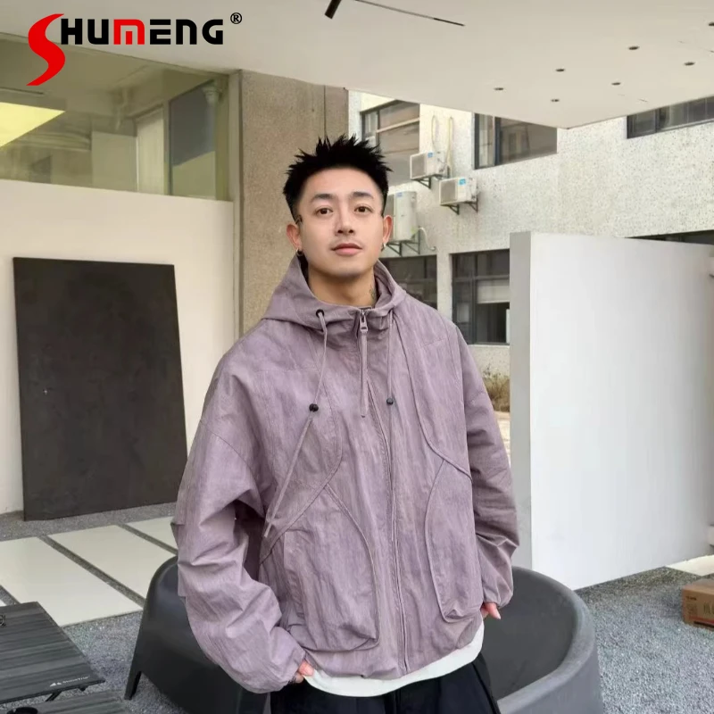 

Men's 2026 Spring Autumn New Fashion Hooded Tooling Jacket Loose Comfort Versatile Stylish Coats Solid Color Simple Chic Jackets