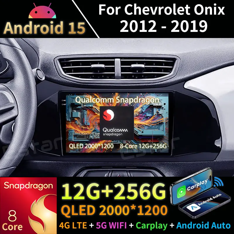 Android 15 Radio de coche para Chevrolet Onix 2012 - 2019 reproductor de vídeo estéreo Multimedia NAVI GPS inalámbrico Carplay BT unidad principal estéreo