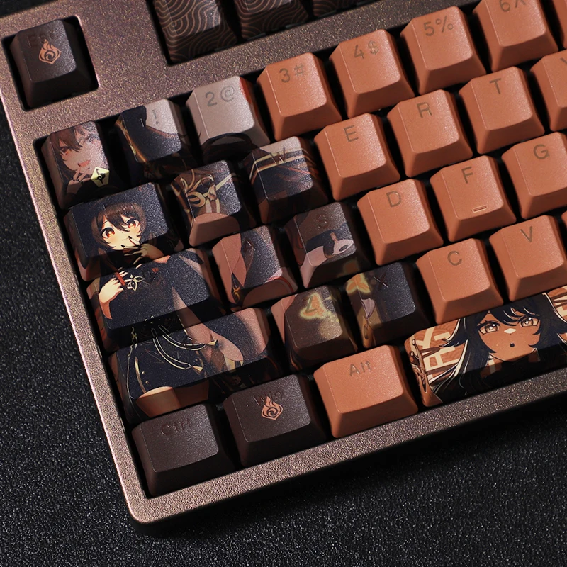 Imagem -05 - Genshin Impacto hu Tao Keycaps Xda Chocolate para Teclado Cinco-sided Sublimação Pbt Keycap Cherry Perfil Key Cap Gk61 108 Teclas