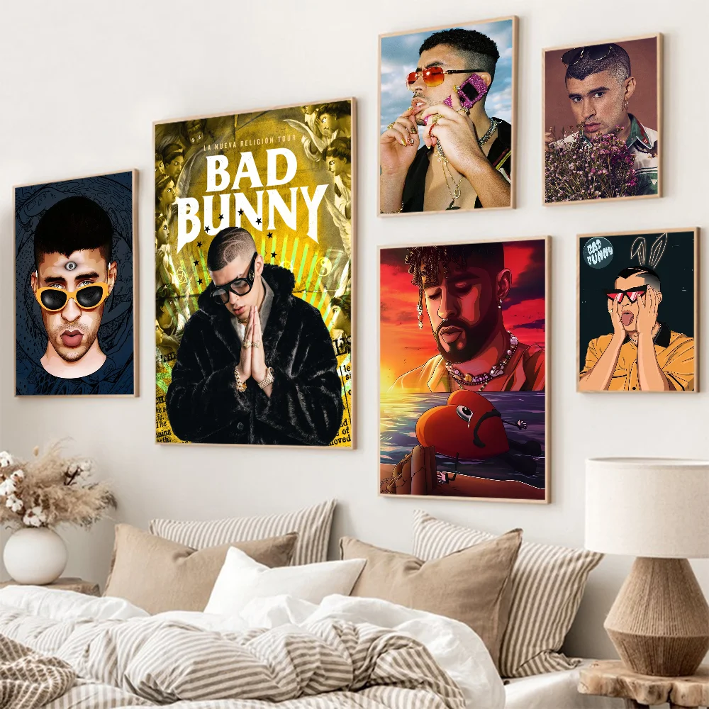 

Music Singer Bad-Bunny Classic Movie Posters Fancy Wall Sticker For Living Room Bar Decoration Room Wall Decor