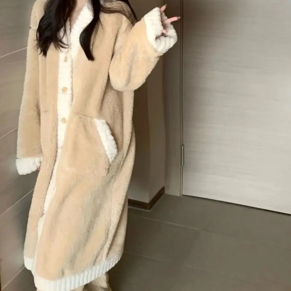 Robe Sets Women Winter Temper Warm Patchwork Fashion Chic Lounge 2 Piece Simple Sweet Korean Style Thicker Feminine Popular Ins