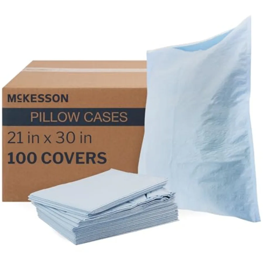 McKesson Disposable Pillow Case Covers [100 Count] Bulk Pillowcase, Single-Use for Medical Hospital Travel, Standard Size, Blue