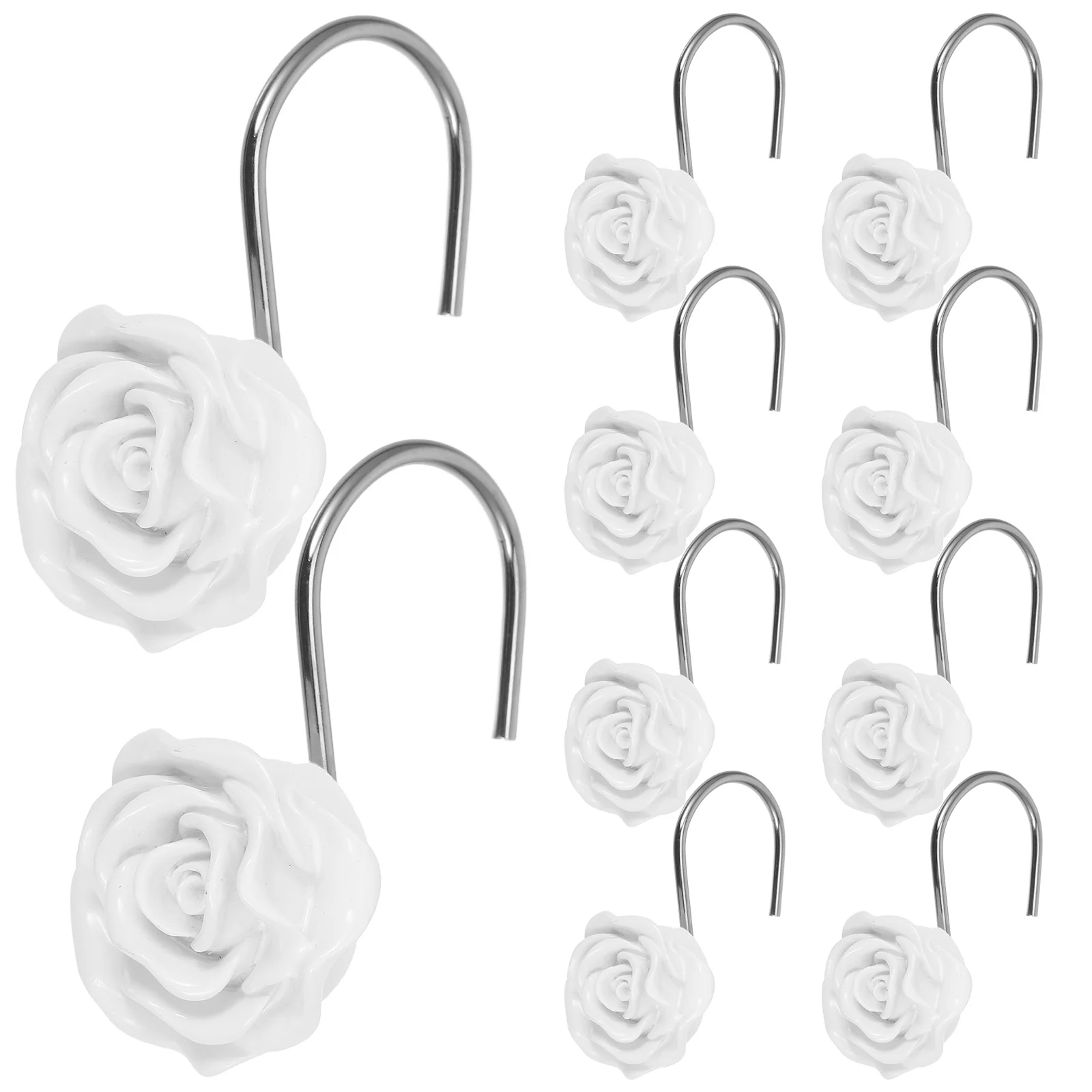 

12Pcs Household Rose Shower Hooks Reliable Resin Material Convenient Installation Rose Curtain Hook Bathroom Hooks