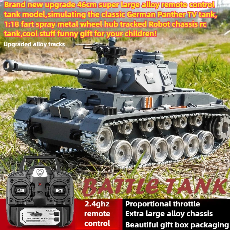 

Cool Stuff Rc Tanks Funny Gift-46cm Alloy Panther TV Rc Tank Model,Fart Spray Metal Track Tank Toy,Toys for Boys,Robot Chassis