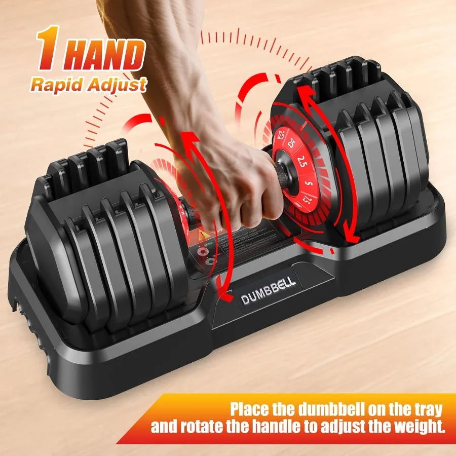 25 52.5 55LBS Adjustable Dumbbells Set with AntiSlip Handle and Fast Adjust Weight Mechanism Dual Safety Locking System for Sec