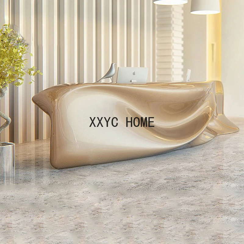 Fiberglass reception desk can be customized simple modern company special-shaped cash register creative service paint bar