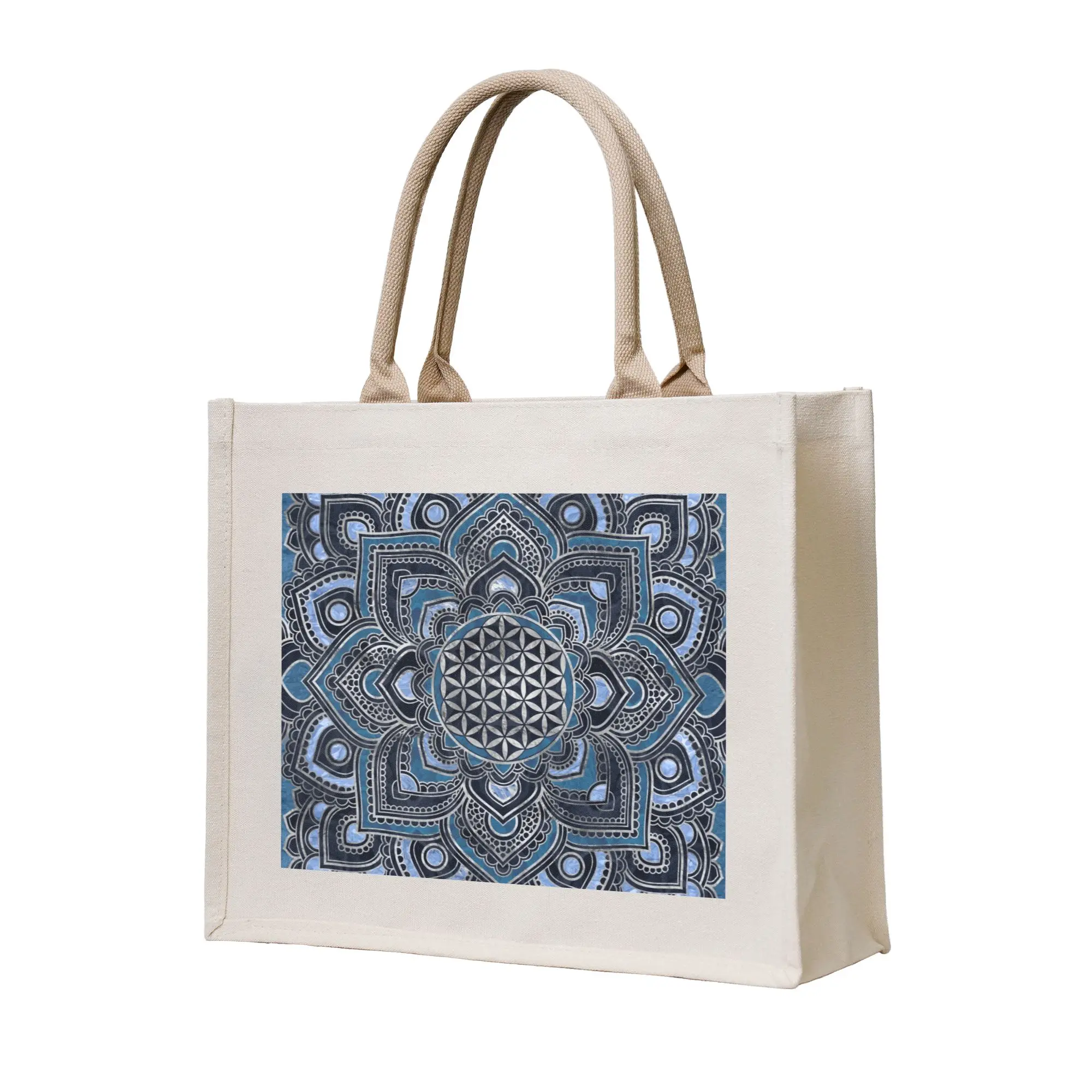 

Сумка-шоппер с изображением цветка жизни в лотосовой мандале, женская, портативная, большой вместимости, для продуктов, дзен-йоги, медитации