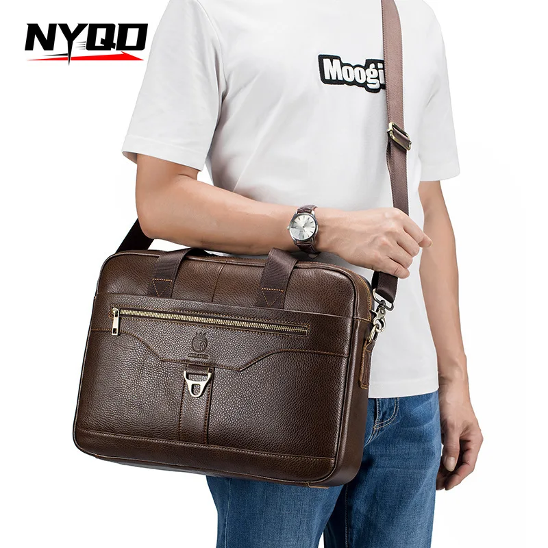 

15.6 Inch Genuine Leather Briefcase Vintage Man Business Laptop Bag Shoulder Messenger Office Business Handbags