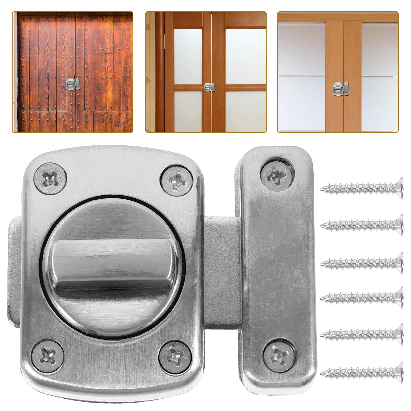 1Pcs Sturdy Zinc Alloy Slide Bolt Thickened Door Latch Lock for Sliding Furniture Gate Home Security Door Window Latch Silver