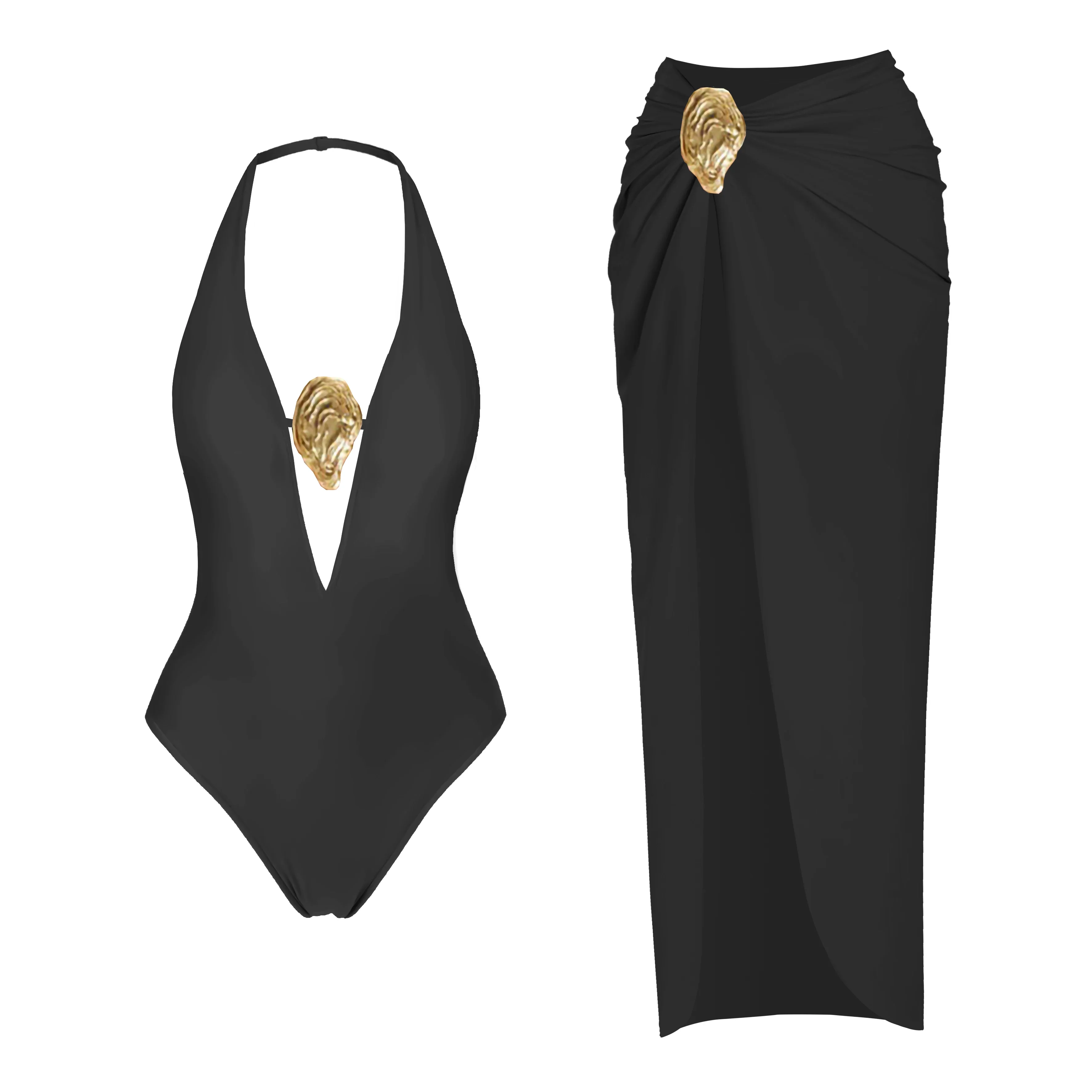 Sexy branco profundo decote em v halter maiô de uma peça com fenda alta e detalhes dourados perfeito para festas noturnas maiô feminino