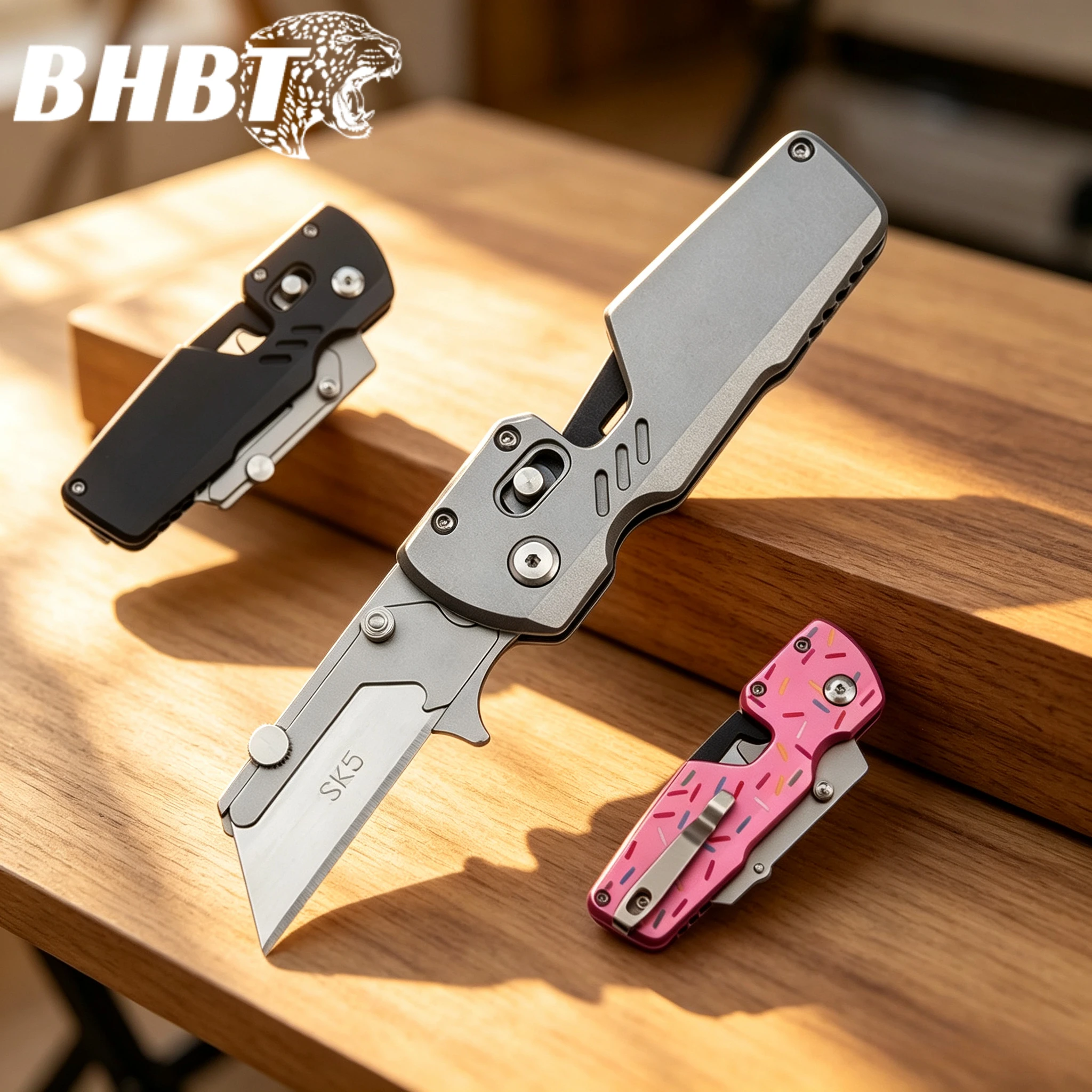 BHBT Donut-Shaped Folding Utility Knife Portable EDC Tool Outdoor Carry-On Pocket Knife for Camping Hiking