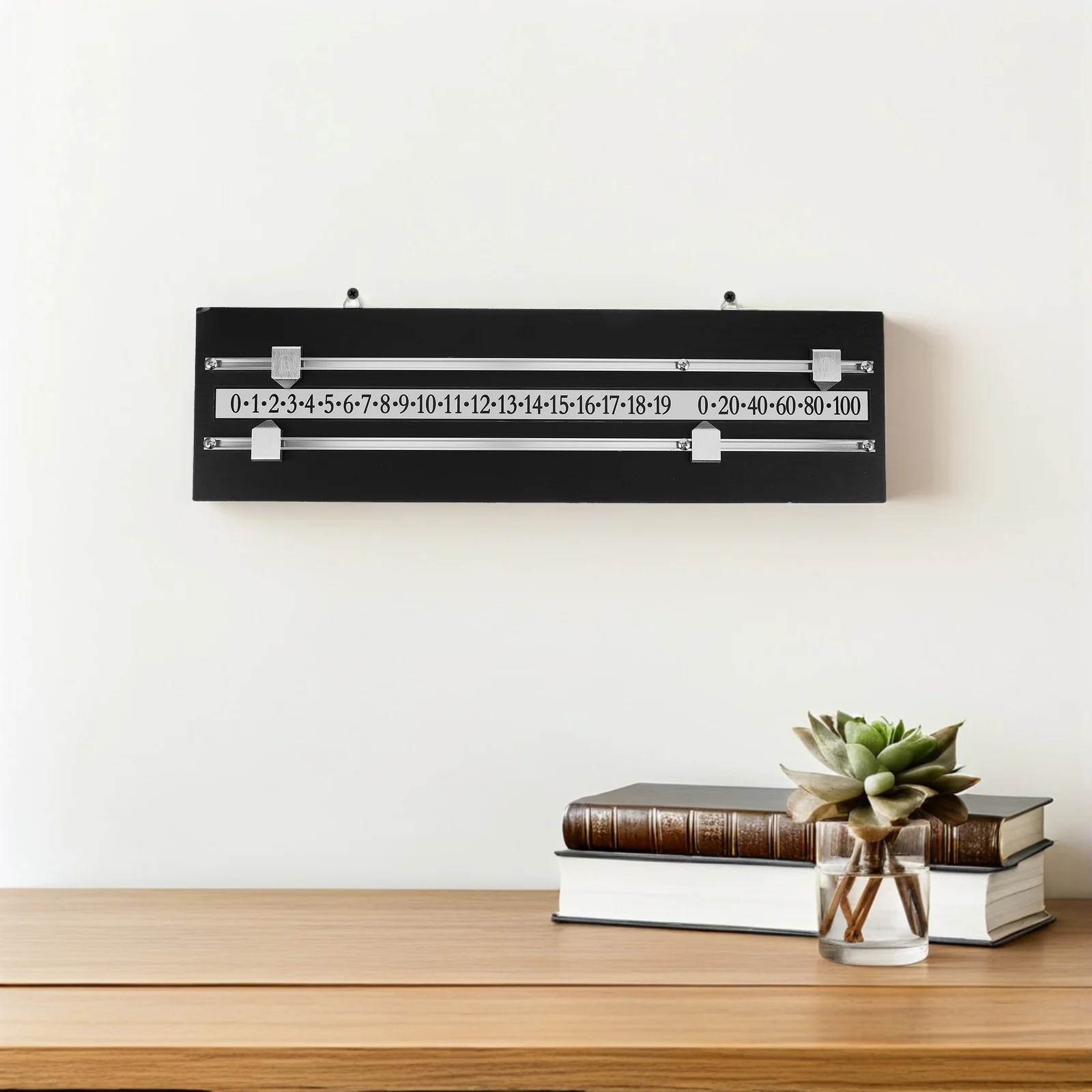 1 conjunto de placar de bilhar, design de trilhos duplos, suporte de pontuação montado na parede para sinuca e futebol de mesa, construção retangular resistente