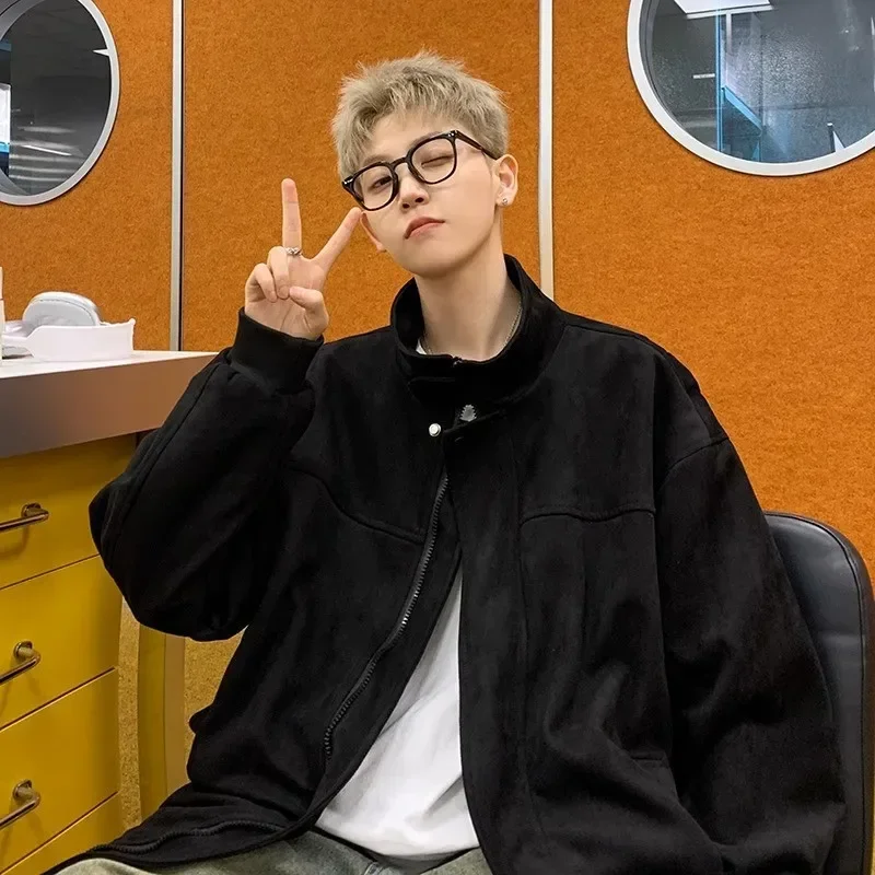 

Мужская верхняя одежда, куртки, пальто с отложным воротником, пальто с длинными рукавами, повседневная свободная куртка на молнии, осень-зима 2024, новинка