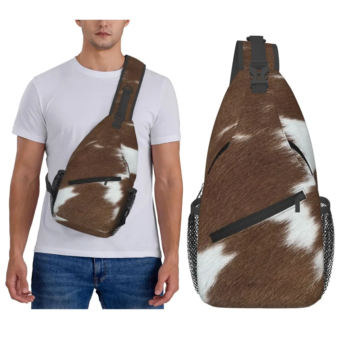 

Rustic Ranch Cow Print Chest Bag Men Sling Crossbody Backpack Chest Bag Traveling Hiking Daypack Shoulder Bag
