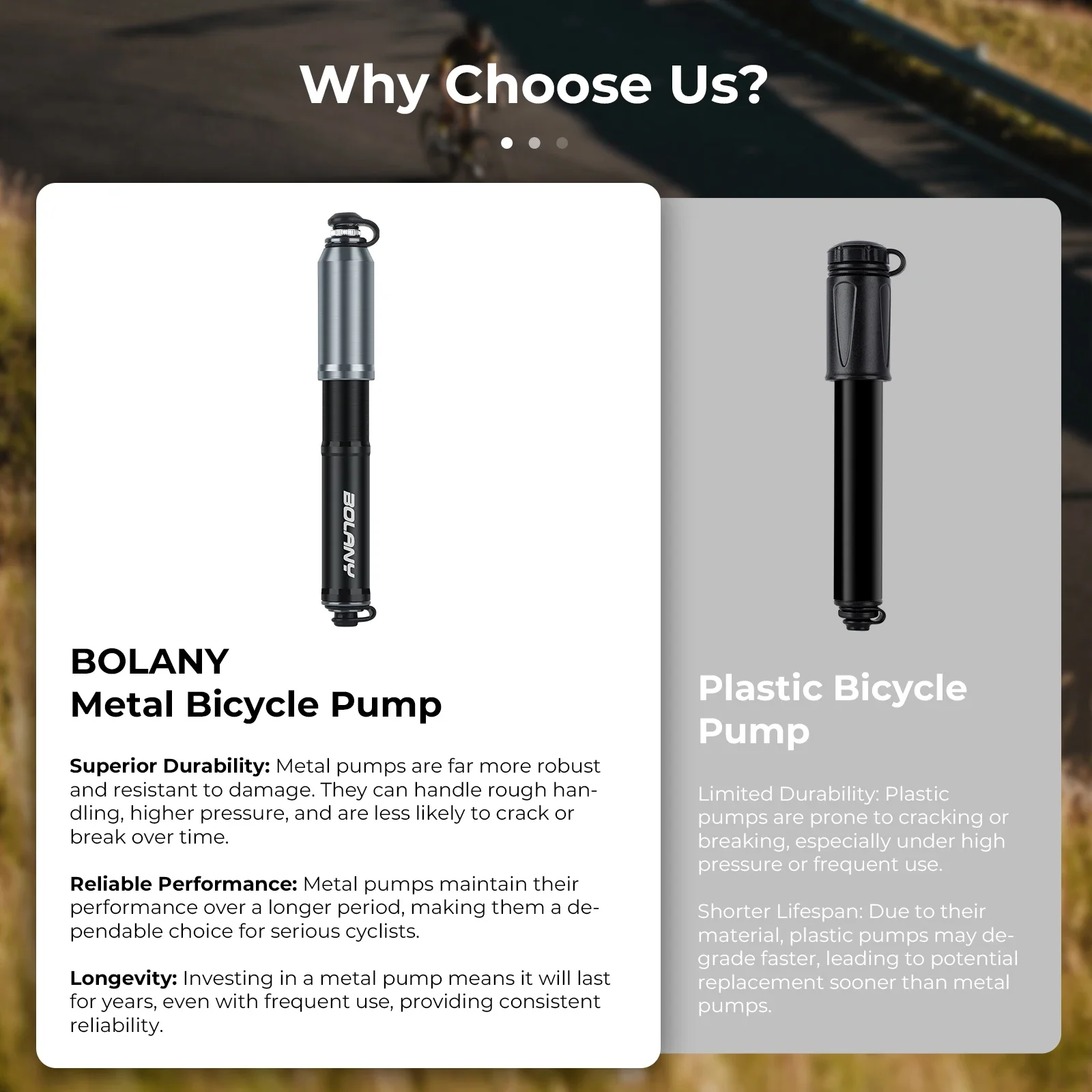 BOLANY Mini Bicycle Air Pump 160psi Hidden Hose Portable Tire Inflator Aluminum Alloy Presta Valve MTB Bicycle Lightweight Pump