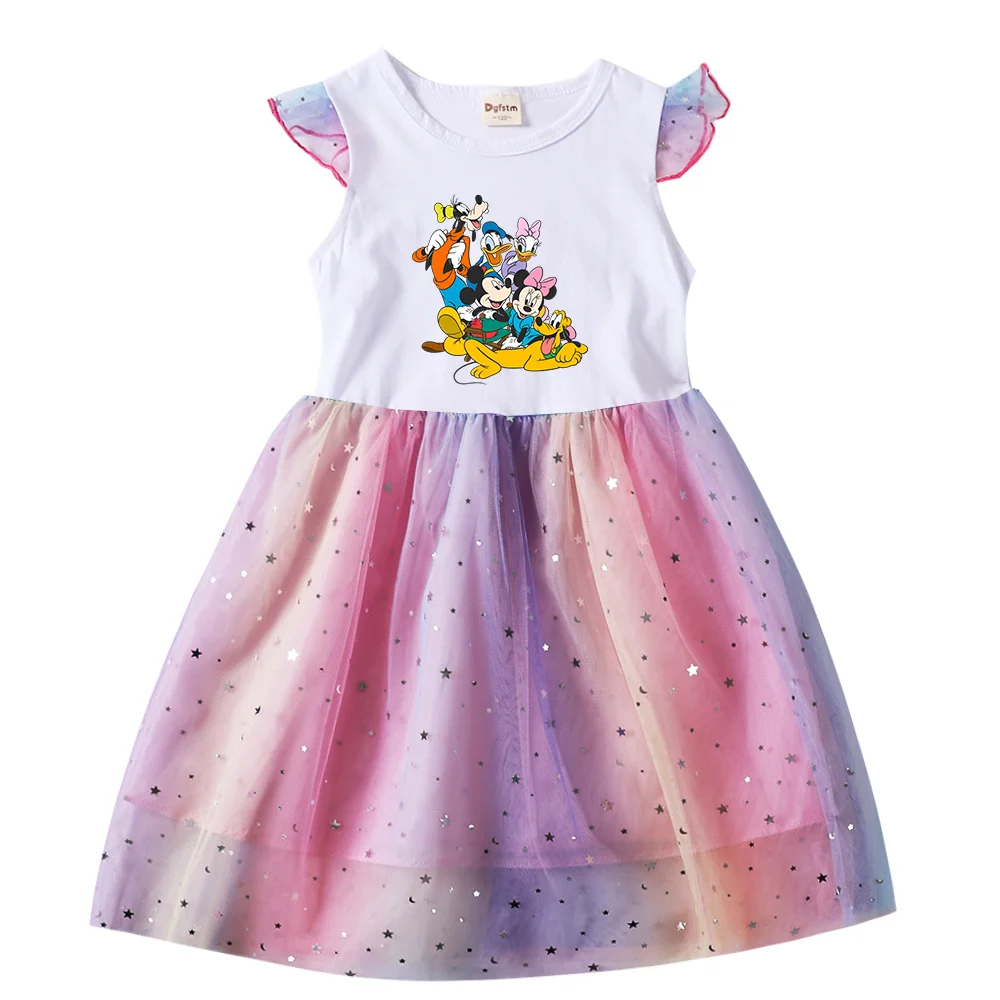 Cartoon Pluto Dog Summer Kids Dresses for Girls Fashion manica corta Princess Dress abiti da ballo in rete per bambini