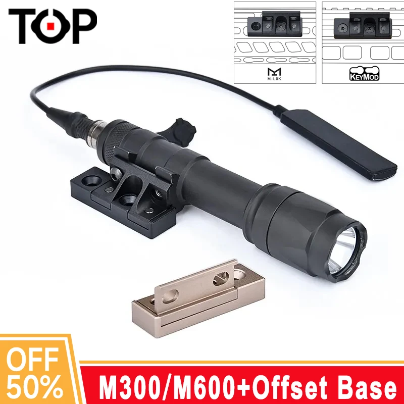 Wadsn M600C M300A Flashlight Tactical Scout Light M600 M300 Airfsoft Hunting Weapon Lights Mount KeyMod M-LOK Rail Offset Base