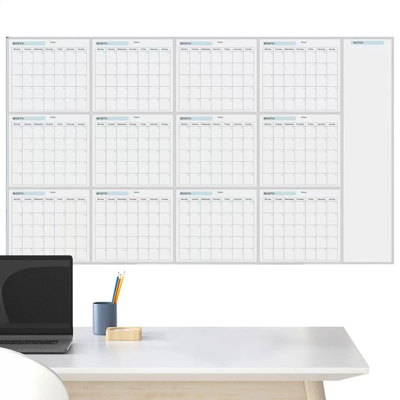 

Erasable Blank Yearly Wall Calendar Poster Wet & Dry Erase Yearly Wall Planner Reusable Blank Whiteboard Yearly Calendar