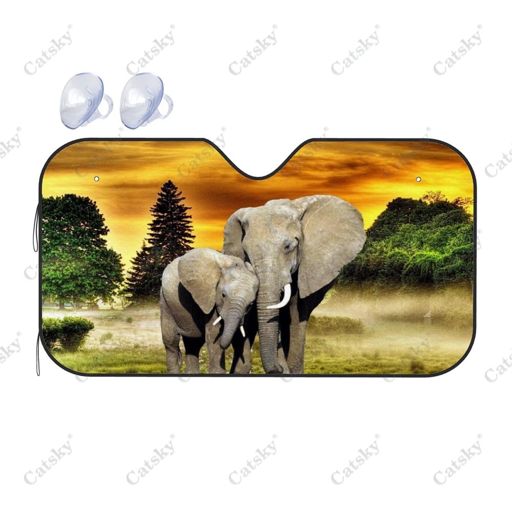 Sunset African elephants Car Accessories Front Windshield Sunshade Foldable Sunvisor Protect Summer Visorshield Decor for SUV