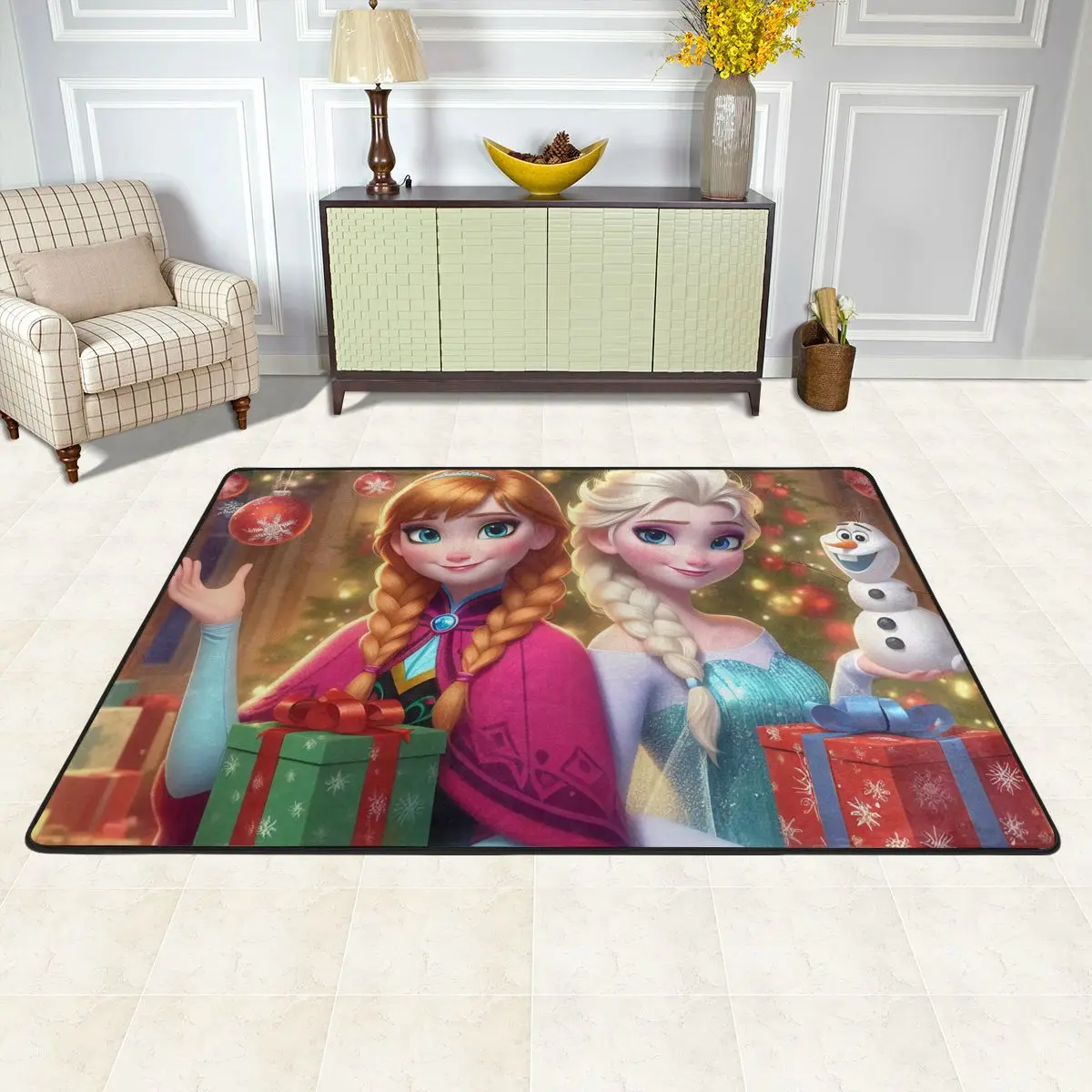Antypoślizgowe dywaniki kuchenne Elsa i Anna Merry Chrismas Dywan do domu Pokój dzienny Sofa Moda Aksamitny miękki dywan podłogowy Mata na stopy