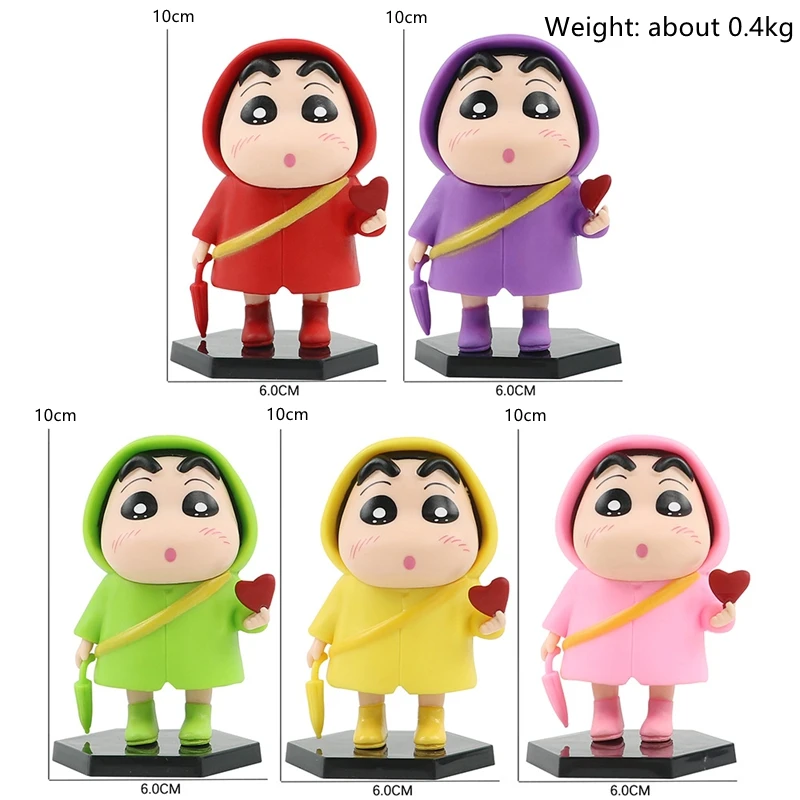 5pcs Crayon Shin Chan Anime Action Figures Set Five Colors Raincoat Series Cartoon Dolls Car Cake Ornaments Model Kids Toys Gift