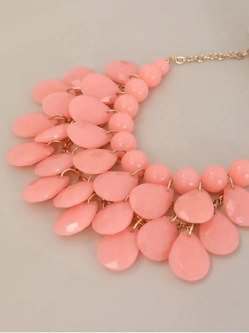 Euro-american style multi-layer drop candy color woven necklace Fashion trend pink short chain personality party jewelry