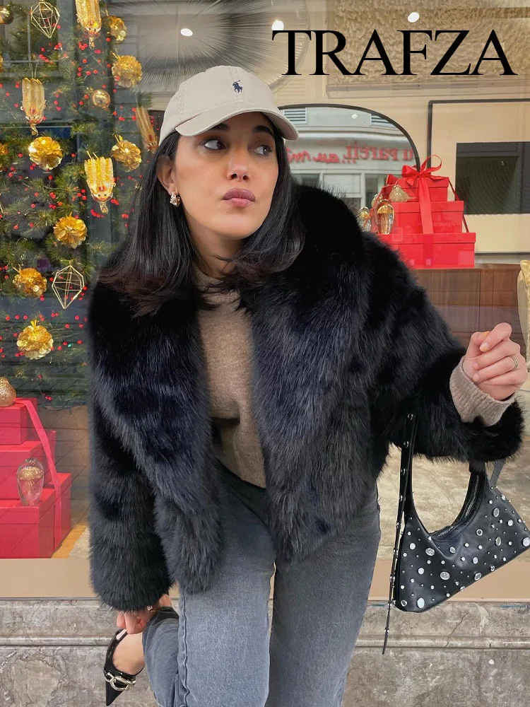 New 2023 Women Fashion Winter Faux Fur Effect cappotto corto allentato nero donna Vintage Streetwear cappotti caldi femminili