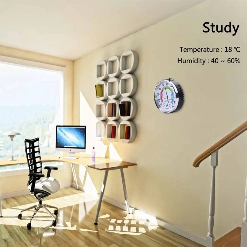 2 in 1 Wall Thermometer Hygrometer Decorative Style Analog Display Analog Thermo-hygrometer -10~50℃ Wall-mounted Sensor