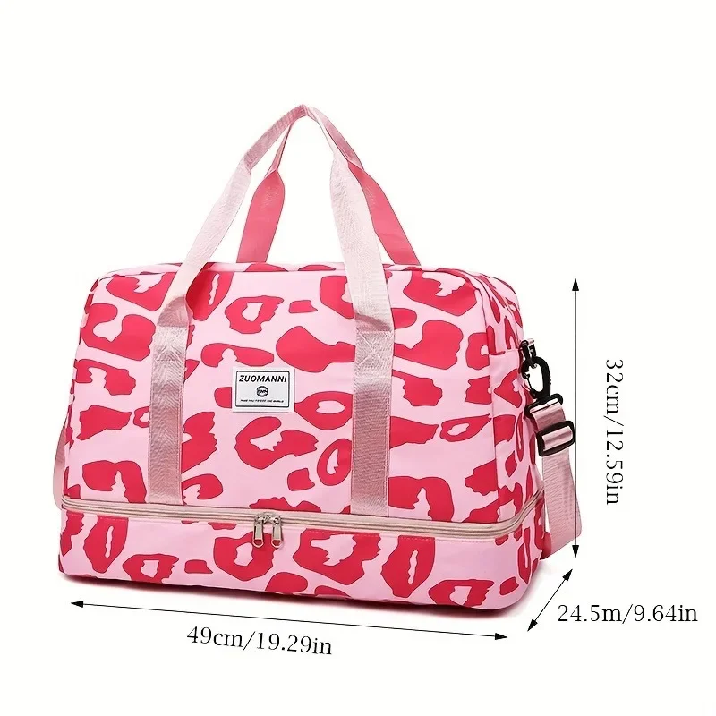 Large Capacity Nylon Travel Duffle Bag with Animal Print, Sports Gym Storage Bag, Portable Women'S Weekender Overnight Bag