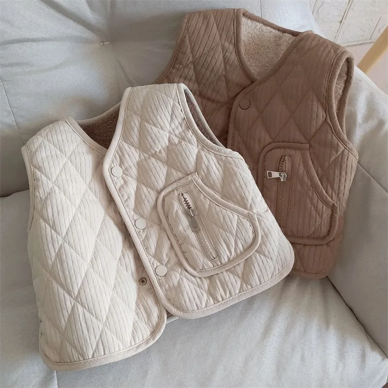 

2025 Winter New Children Sleeveless Warm Vest Baby Lamb Fleece Double Sided Jacket For Boys Girls Casual Vest Kids Clothes