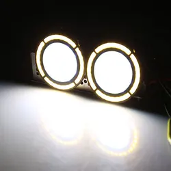2Pcs Universal Aluminum Board DC12V Dual Color 73mm Round COB Daytime Running Lights Car LED Driving Lamp Car Lights Accessories