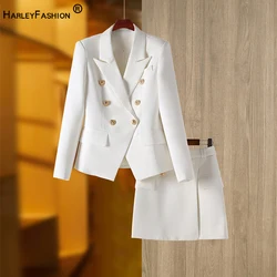 Businesss Lady White Blazer Suits Slim Design Formal Office Women 2Pcs Skirt Sets Elegant Top Quality