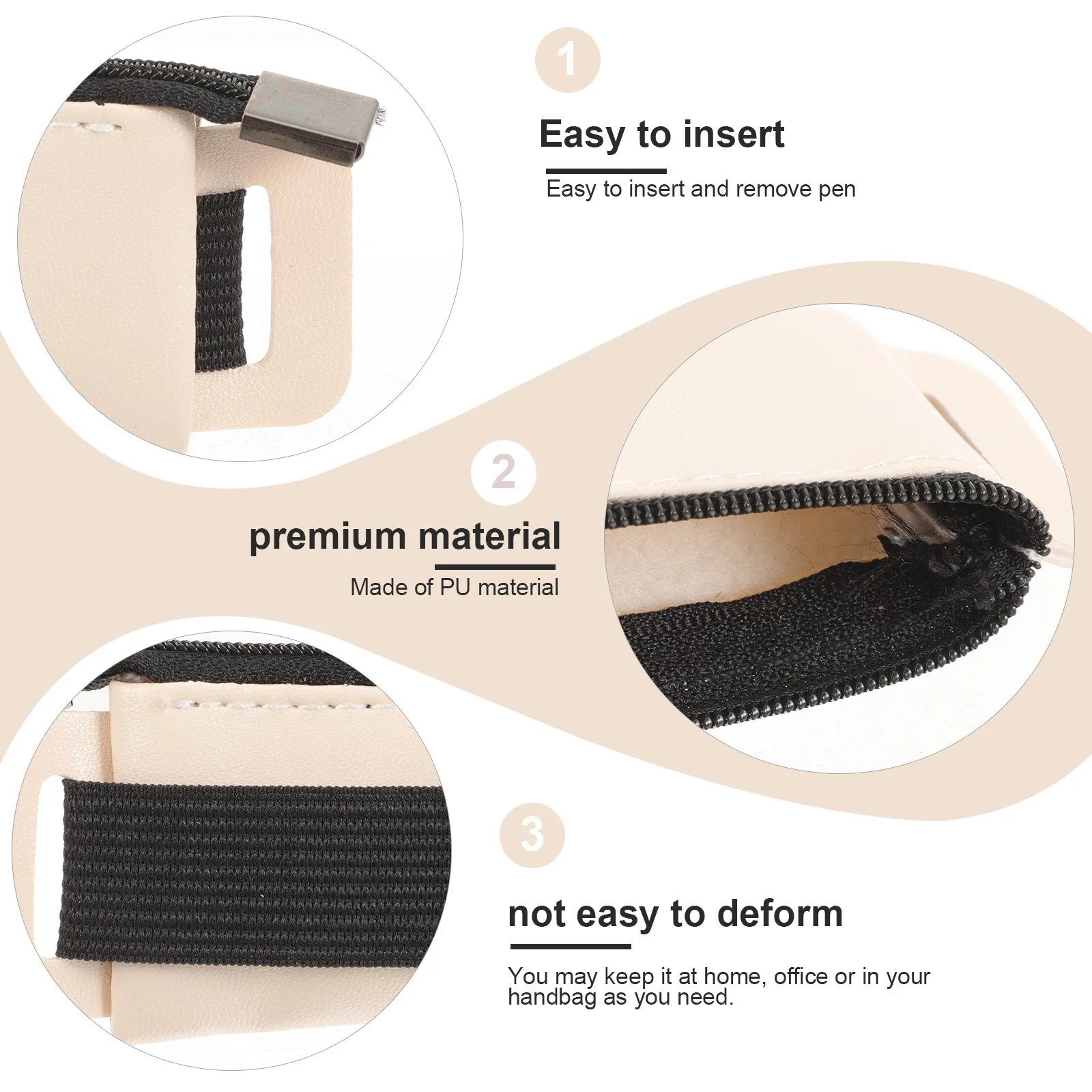 

PU Business Pen Case High-End Elastic Buckle Zipper Pen Storage Pouch Suitable for Office School Stationery Organizer