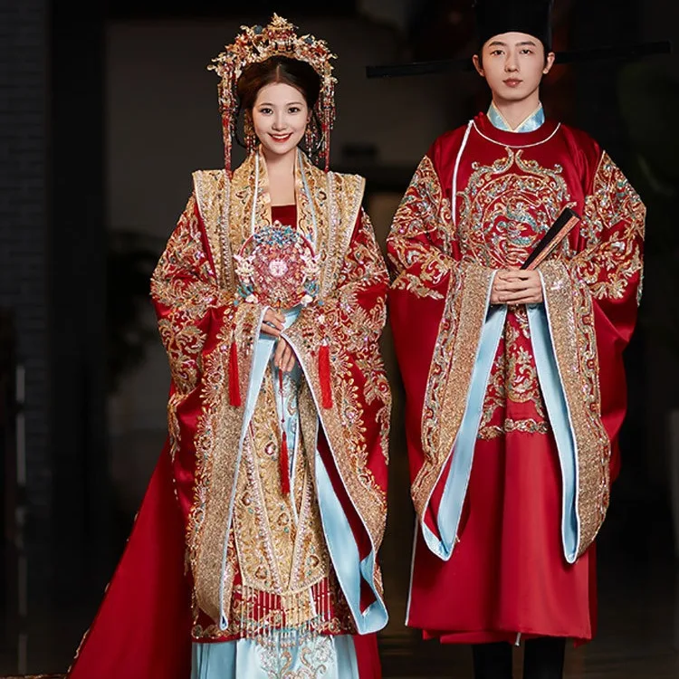 Song Hanfu Wedding Clothes a Chaplet and Robes Full Set 2024 New Bride Chinese Dress Couple Style