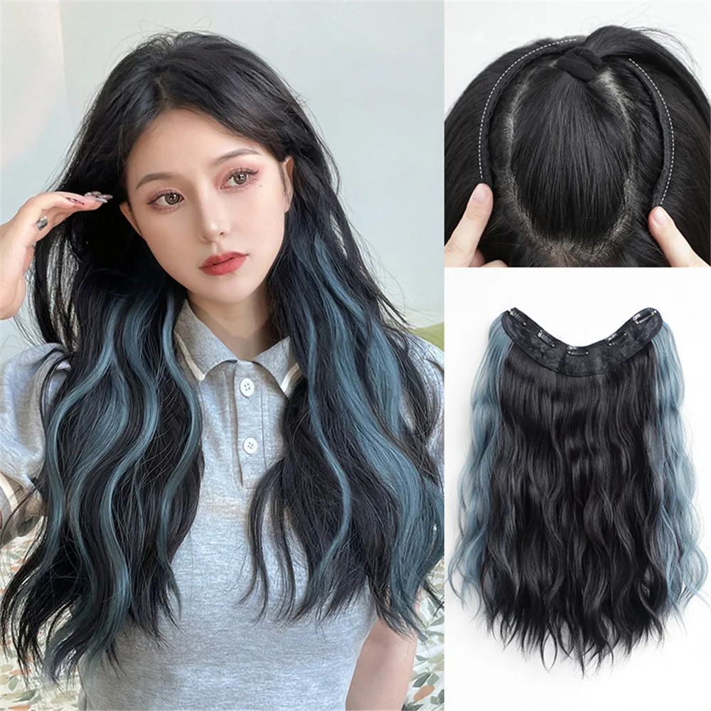 

45/60cm Invisible Seamless U-shaped Hang Ear Hair Extensions Wigs Ponytail Long Big Wavy Hair Extension Piece