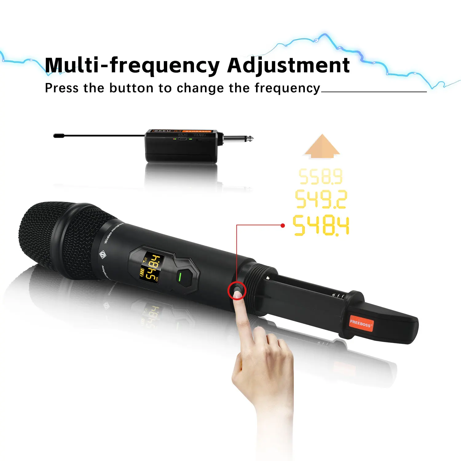 FREEBOSS 2 Channels Wireless Microphone UHF Multi-Frequency Dual