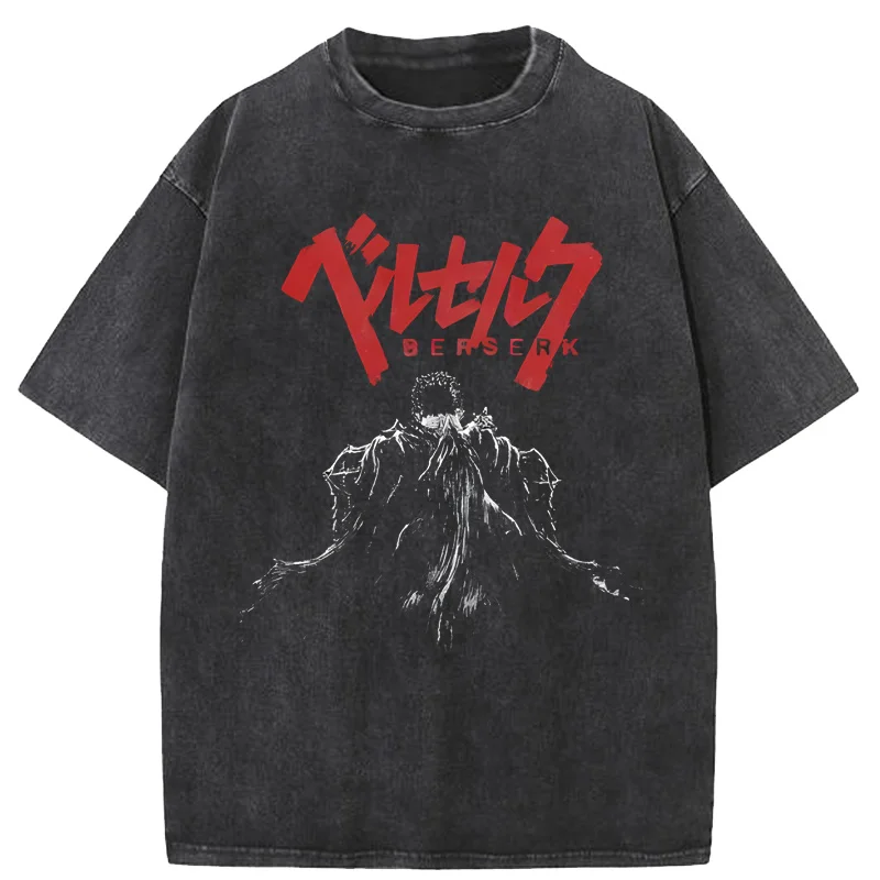 Hip Hop Anime Graphic T Shirt Men Streetwear T-Shirt Retro Vintage Washed Men Harajuku Cotton Casual Short Sleeve Tshirt Tops