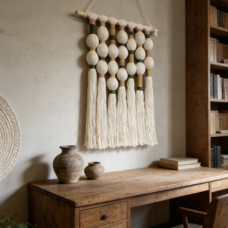 

Handmade Macrame Sphericity Wall Hanging, Woven Cotton Rope Fiber Art, Boho Luxury Wall Decor for Living Room & Bedroom