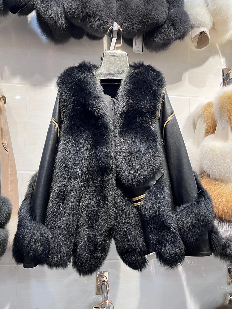 2023 Winter Jacket Women Real Fur Coat Natural Fox Fur Genuine Leather Outerwear Streetwear Genuine Leather Coat