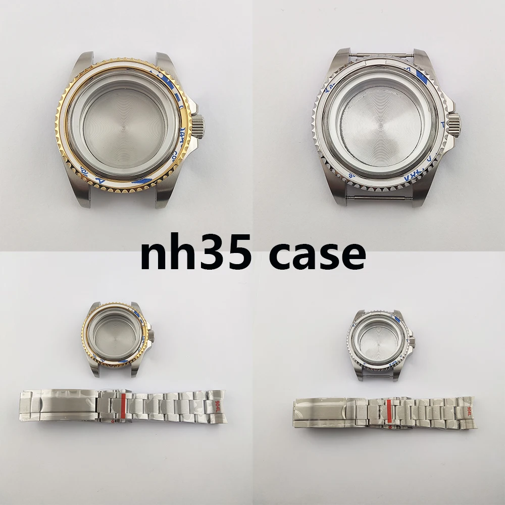 

watch case Silver Gold/Silver nh35 case 904L Stainless Steel Strap Sapphire Convex Glass Case Suitable for NH35/NH36 Movement