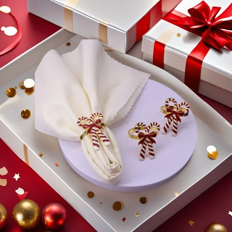 Christmas Bow Knot Napkin Buckle Clasp Napkin Ring Alloy Creative Napkin Holder Table Decoration Home Goods 6PCS