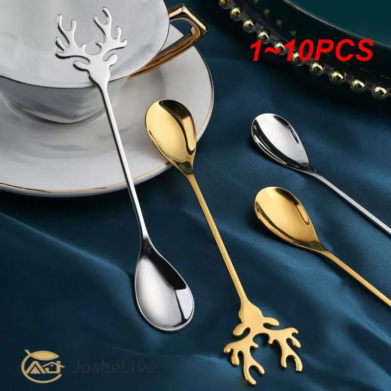 

1~10PCS Stainless Steel Coffee Spoon Christmas Gift Teaspoon Dessert Snack Scoop Ice Cream Dessert Mini Spoons Tableware Kitchen