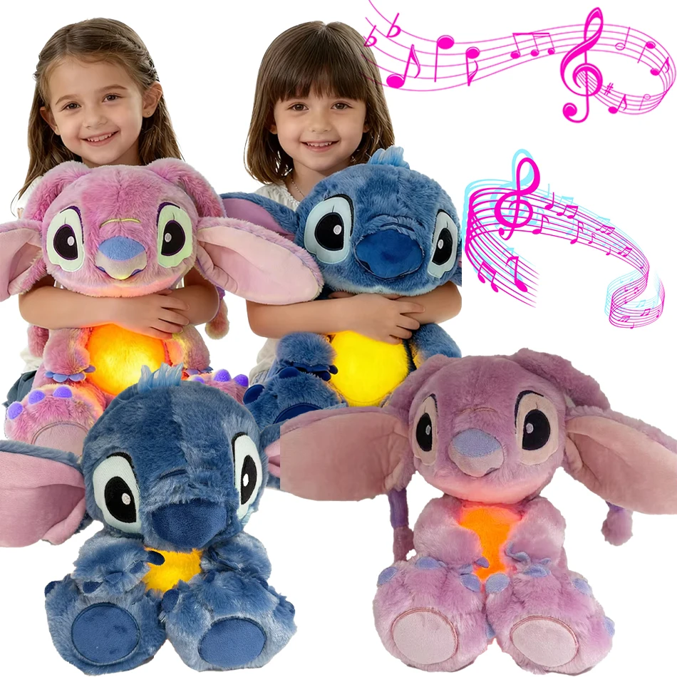 

Плюшевая игрушка Disney Lilo & Stitch: Мягкая кукла-компаньон для детей, успокаивающая, с музыкой и светом, розовый Стич, подарок для малышей