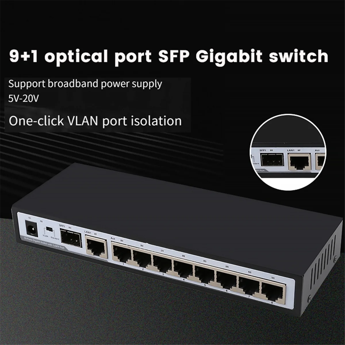 BNGF-10Port Gigabit Switch Ethernet Splitter Smart Network Switcher 9X1000Mbps Rj45 + 1X1000Mbps Sfp Port Rj45 Hub Uni Eropa Plug