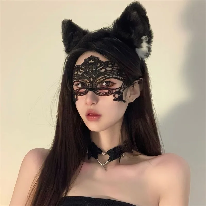 

Halloween Christmas Makeup Ball Collar Cat Ear Sexy Lace Hollow Hook Flower Eye Mask Princess Role Playing Erotic Temptation